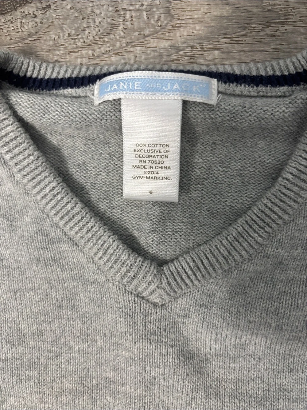 Janie and Jack Boys Size 6 Light Gray V-Neck Sweater with JJ Logo Cotton